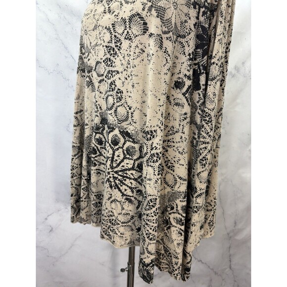 Peruvian Connection Tunic Swing Blouse Top L Boho Tan Black Lace Mandala Artsy - Picture 13 of 15